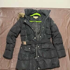 Michael Kors Black Puffer Jacket with Belt